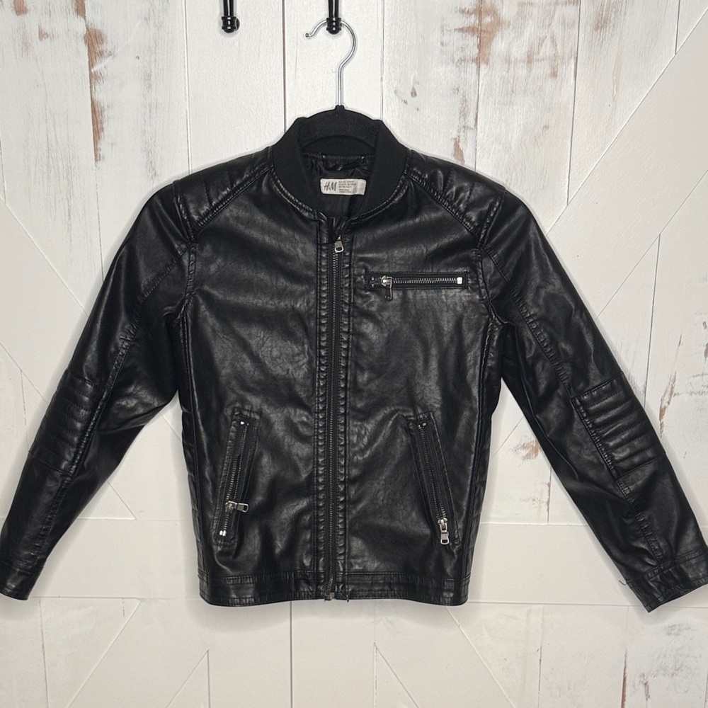 H&M Black Faux Leather Bomber Jacket